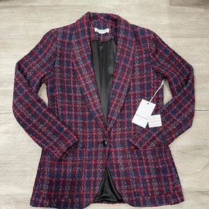 Amanda Uprichard Burgundy & Navy Tweed Blazer